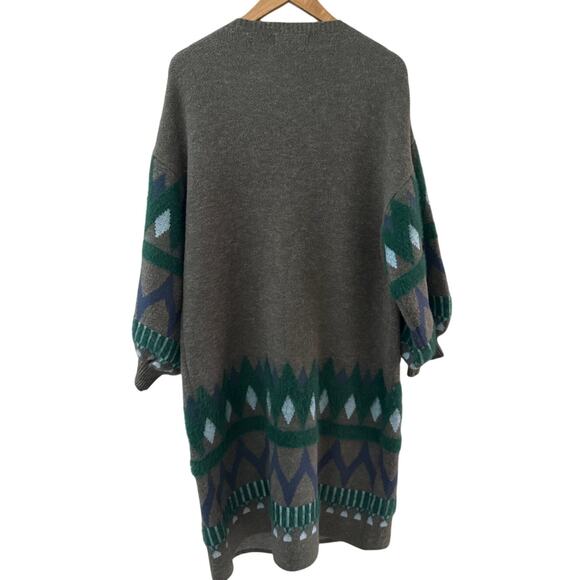 Anthropologie Kai Embroidered Aztec Cardigan Sweater Gray/Teal Size One Size - Picture 5 of 13